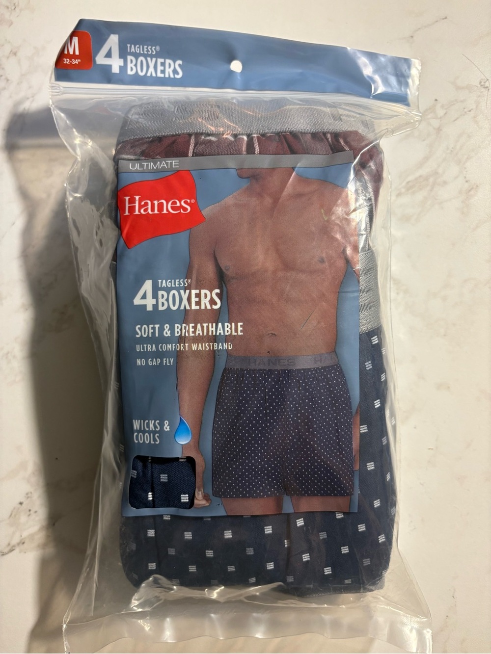 Hanes Menβs Navy and Maroon Tagless Boxers β 4-Pack
